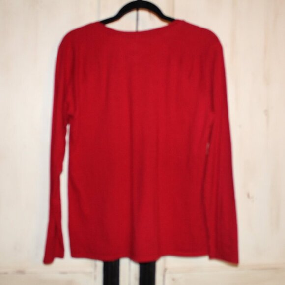 St. John's Bay Jingle All the Way red long-sleeved V-neck shirt M - Picture 3 of 4